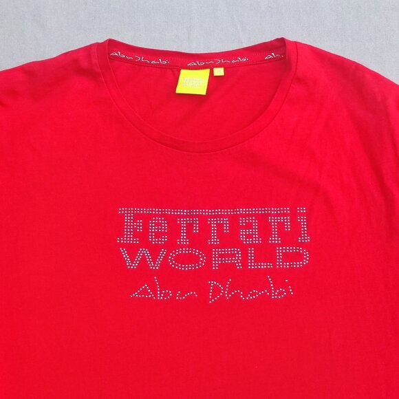Ferrari World Abu Dhabi T-shirt women's size XL / US L red with gold rhinestones - Picture 2 of 10